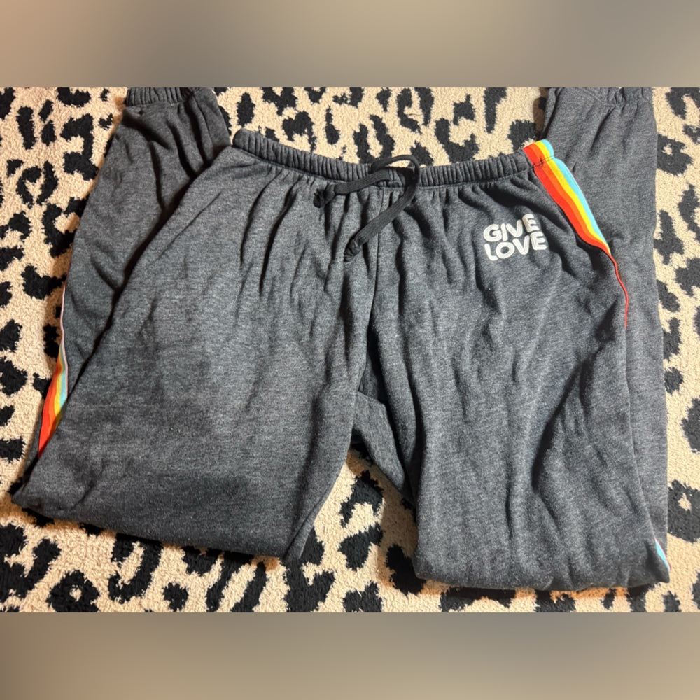 Spiritual Gangster Charcoal Sweatpants with Rainbow Accent